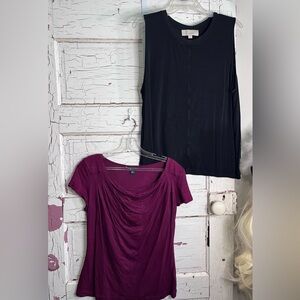 2 FOR 1 Banana Republic Burgundy Top Lg + LOFT Black Tank XL